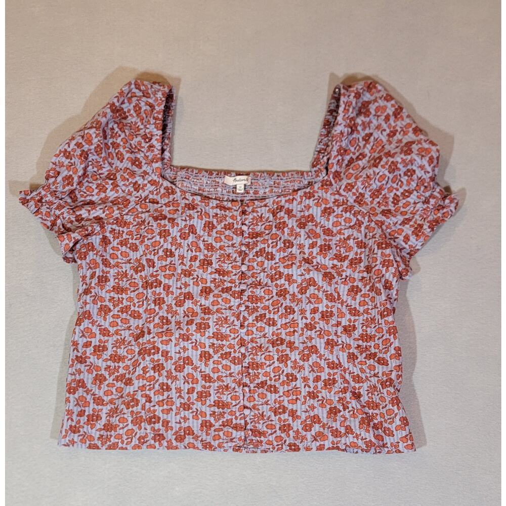 Madewell Piccola Floral Button Front Smocked Back Top Pale Dawn 10
